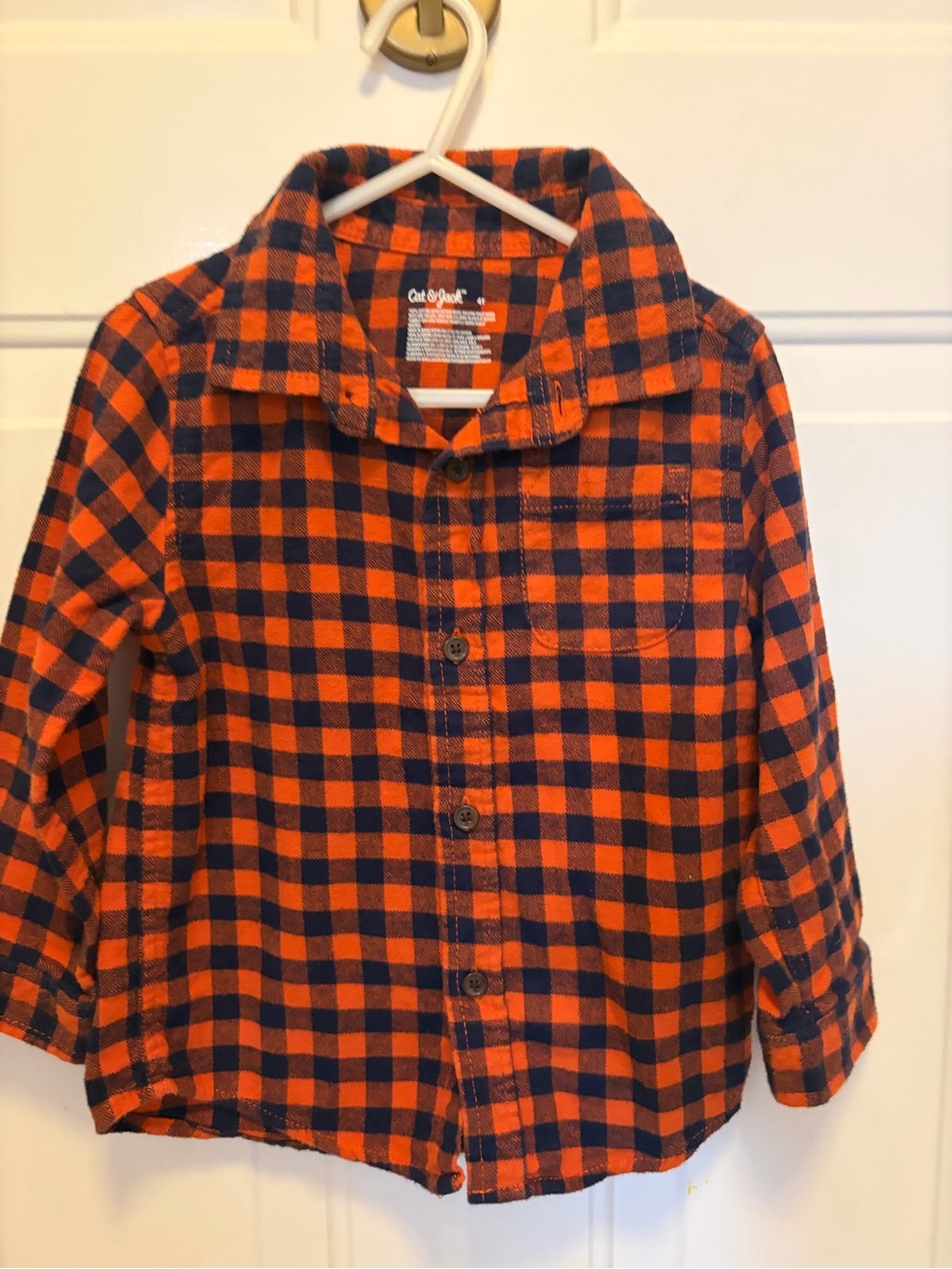 Cat & Jack Orange and Navy Checkered Button-Down Shirt - Kids